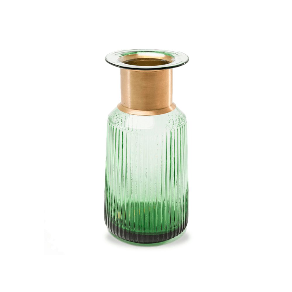 vaso vidro verde com detalhe dourado cod 6204